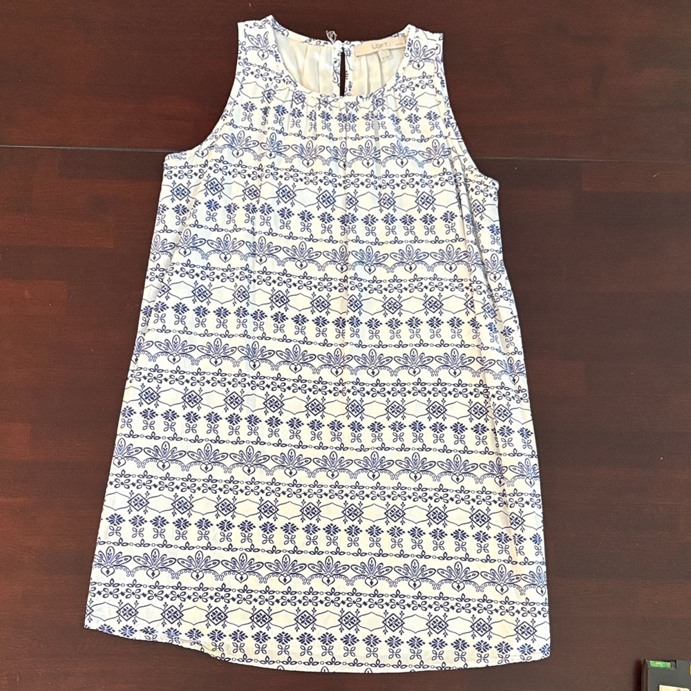 LOFT Dress with White and  Blue Pattern